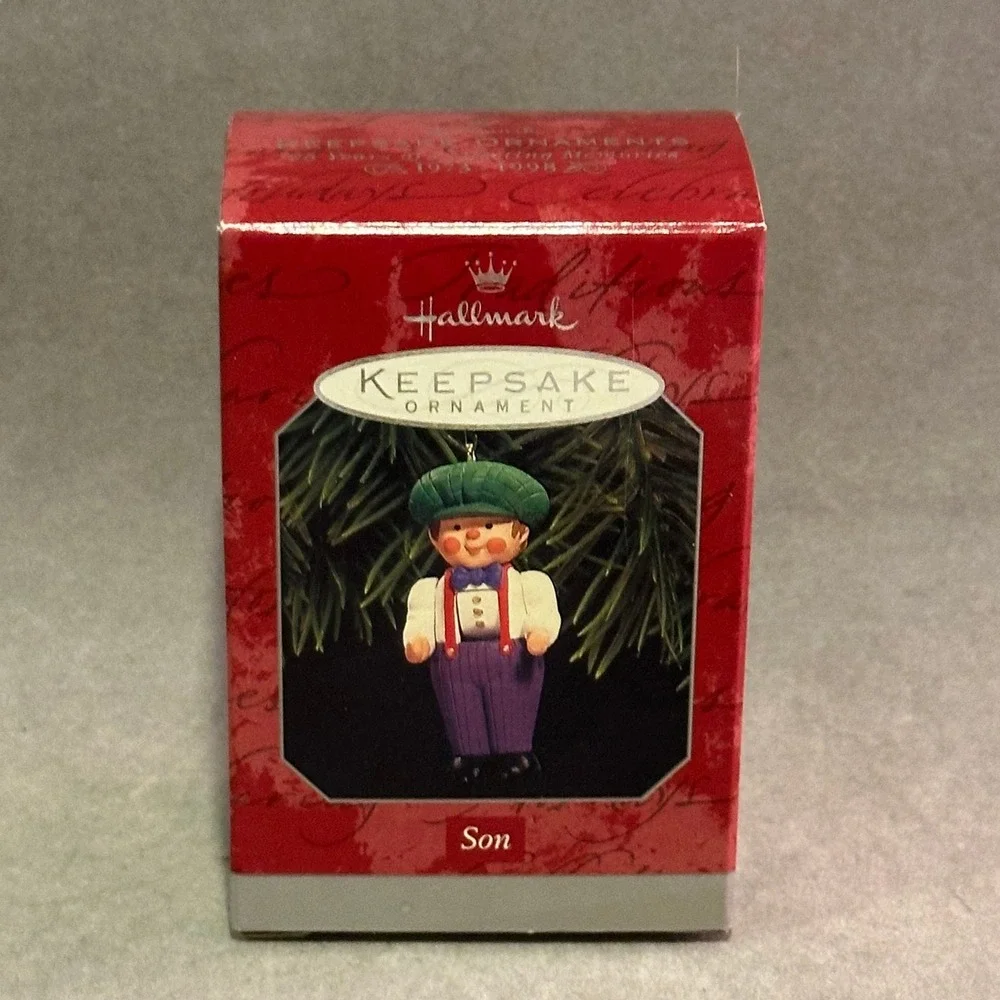 Hallmark Keepsake Ornament Son 1998 Christmas Boy ‎ Cap Red Suspenders QX6296